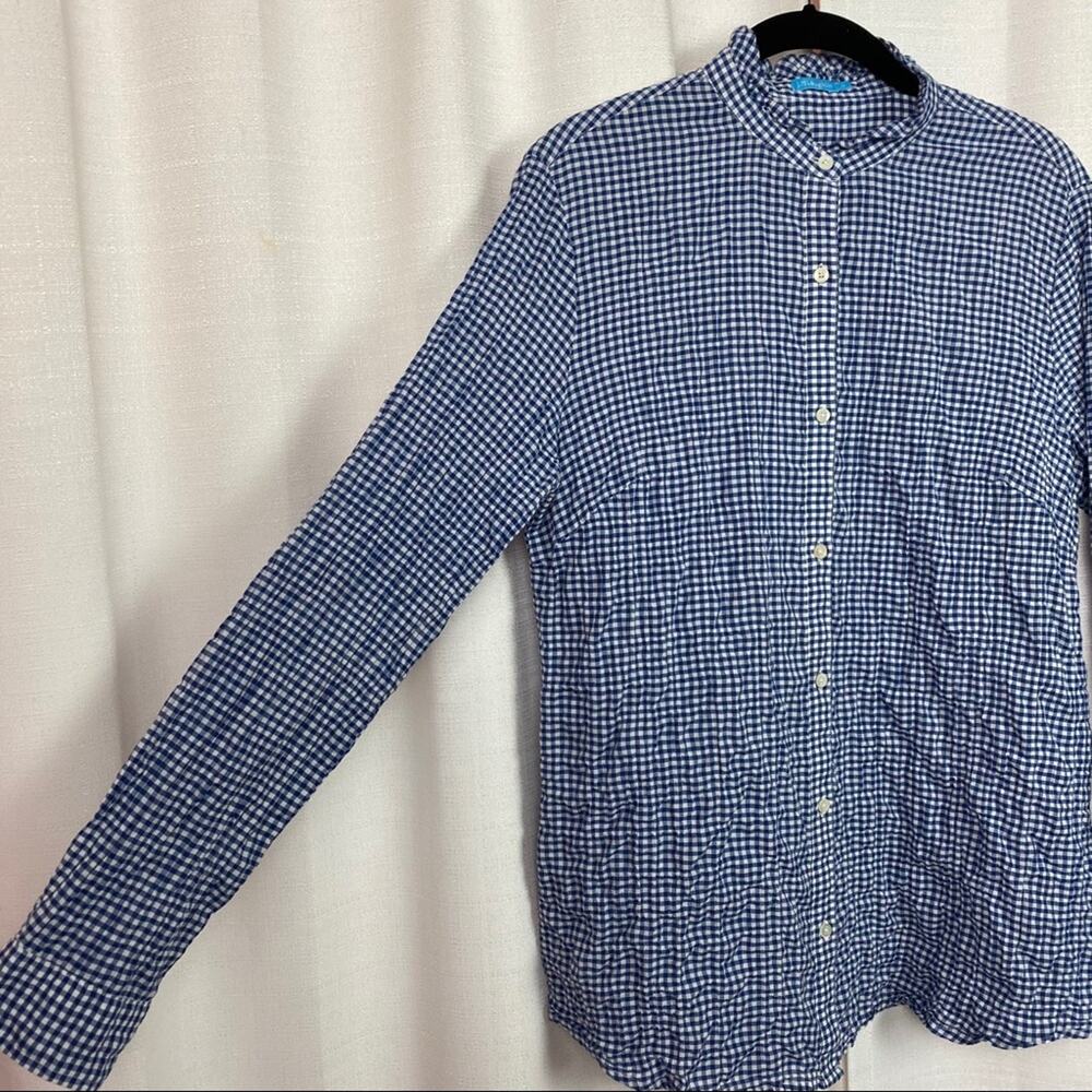 J.McLaughlin Blue Gingham Quilted Long Sleeve Button Up Blouse Sz.M - Picture 3 of 9